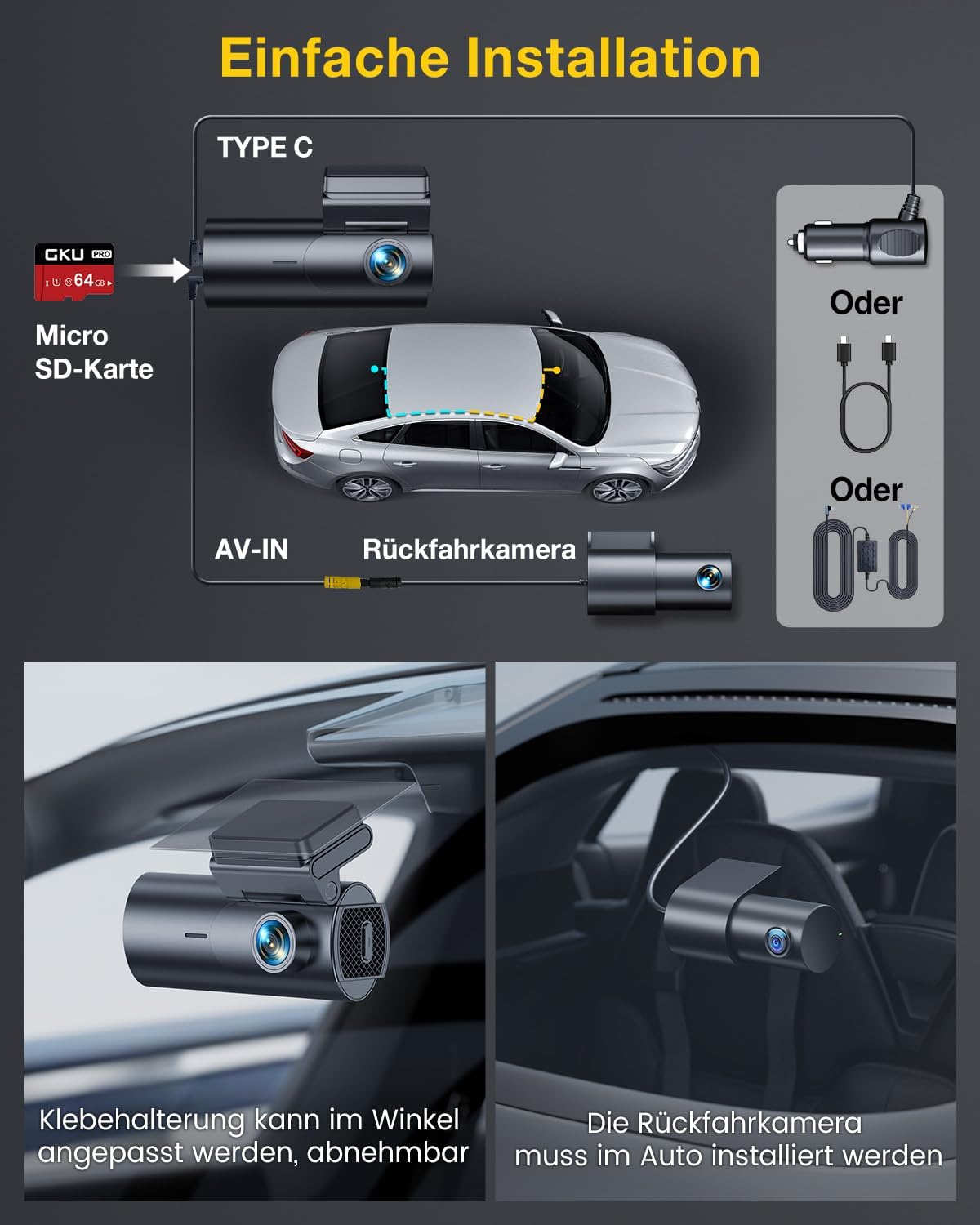 Thumbnail 6 de GKU 4K Dashcam Dual mit 64GB Speicher