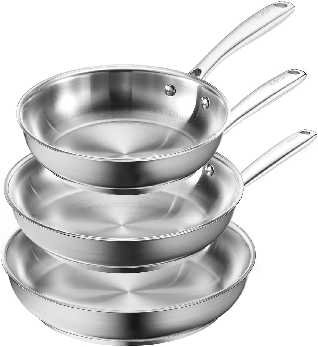 Detalle de Redchef Pfannenset Induktion Set (3-teilig) aus Edelstahl, unbeschichtet – für alle Herdarten, backofenfest