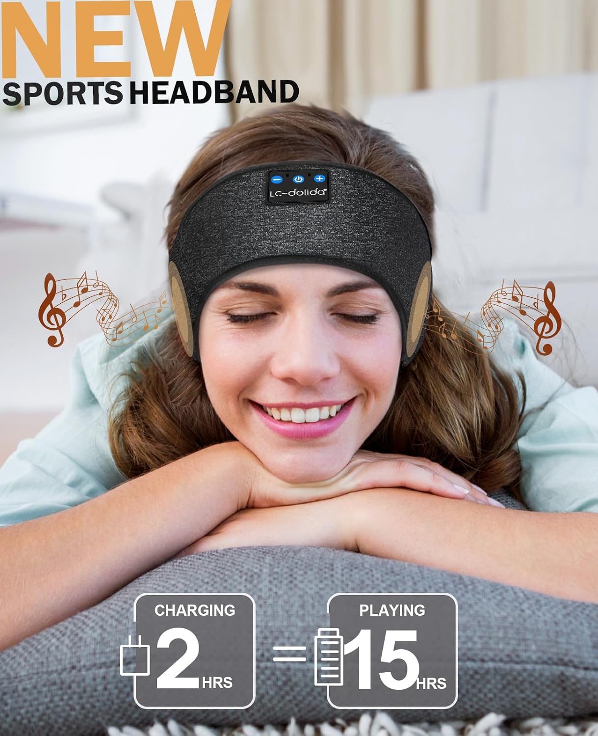 Detalle 1 de LC-dolida LC003 Sleep Headband with Bluetooth Audio, USB-C Charging and Sleep Mask