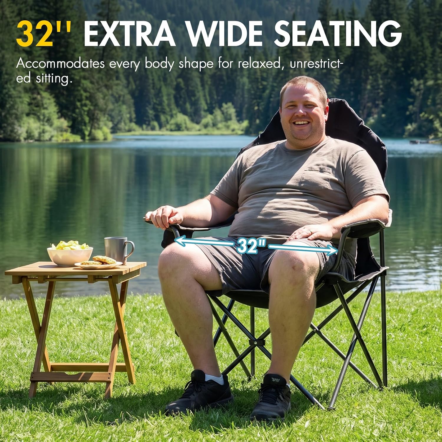 Detalle de EVER ADVANCED Oversized High-Back Folding Camping Chairs, Padded 2-Pack