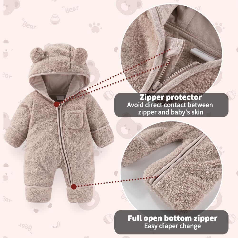 Thumbnail 2 de Fairy Baby baby snowsuit – newborn bear hooded fleece romper with fold-down mittens and footmuffs