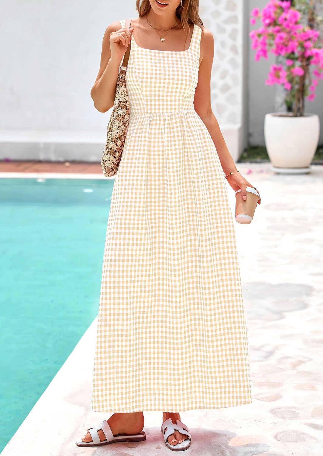 Detalle 2 de PRETTYGARDEN Women's 2026 Summer Spaghetti Strap Maxi Dress in Plaid