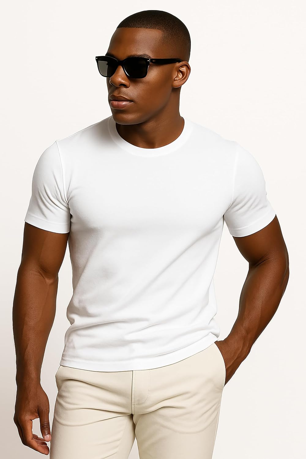 Detalle de Leif Nelson Herren T-Shirt Slim Fit: Basic Kurzarm Rundhals aus 100% Baumwolle