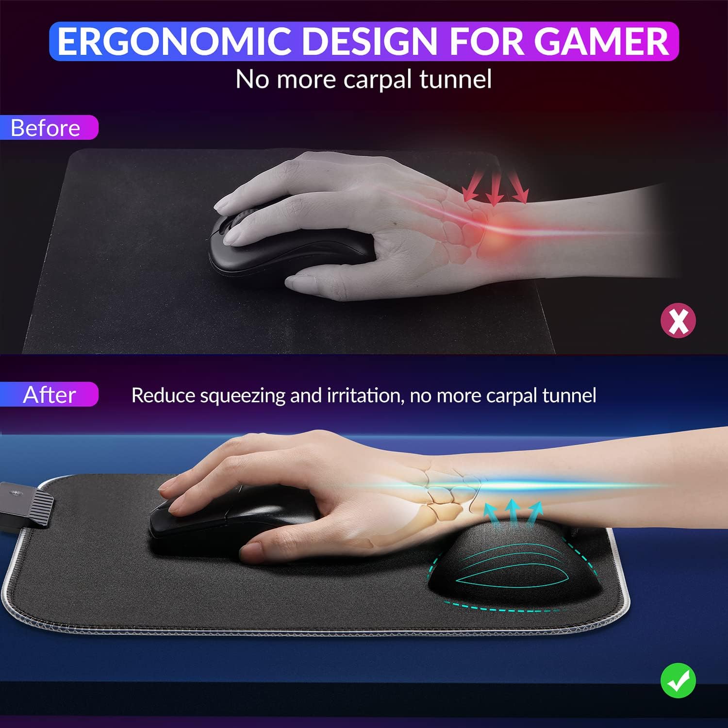 Thumbnail 3 de Gimars RGB Gaming Mouse Pad Wrist Support