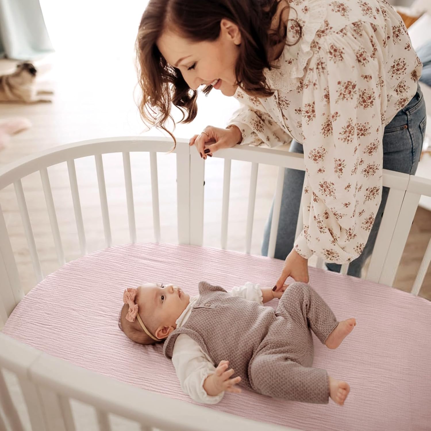 Detalle de lulumoon BS-4 Muslin Bassinet Sheets, 2-Pack, OEKO-TEX Cotton