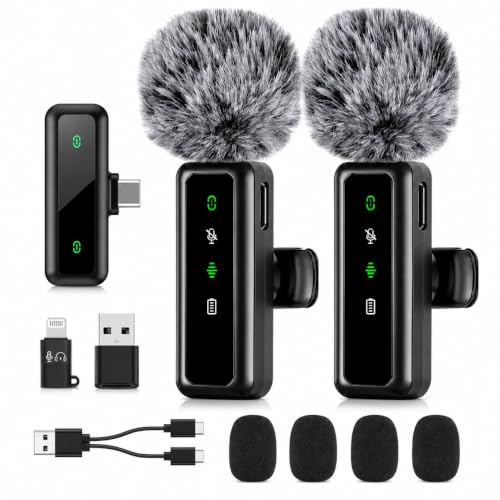 Detalle de XIXIXIAXIA micrófono lavalier inalámbrico doble con USB-C y adaptador Lightning