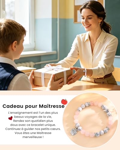 Detalle 2 de BOCHOI Cadeau Maitresse Bracelet Maitresse D'école – Cadeau personnalisé pour maîtresse et maîtres