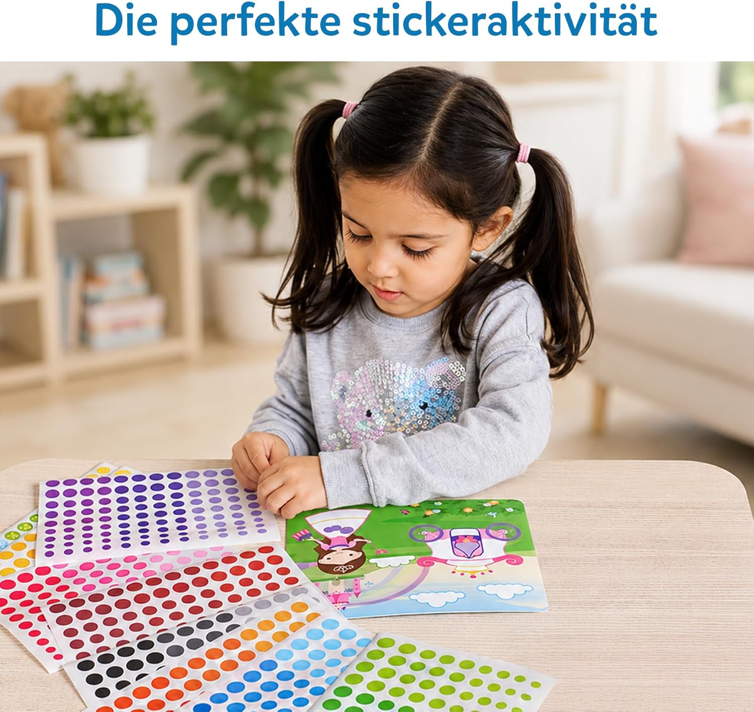 Detalle de Skillmatics Bastelaktivität – Pünktchen spaß! Stickerkunst ohne Saubermachen, 8 Bilder voller Prinzessinnen & Einhörner