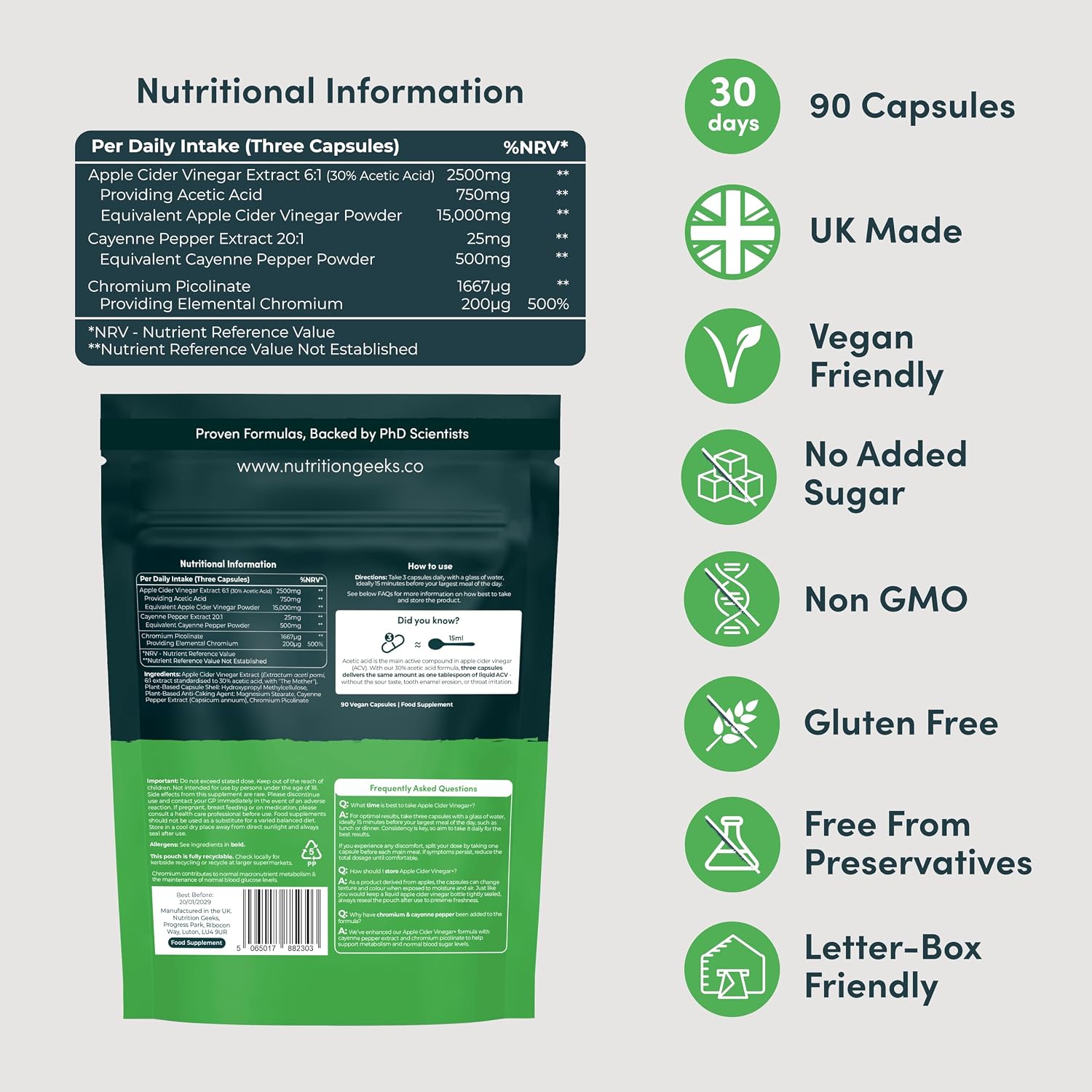 Thumbnail 6 de Nutrition Geeks Apple Cider Vinegar Capsules 15,000mg with Mother & 30% Acetic Acid (90 Vegetarian Capsules) – Teeth Friendly, UK Made