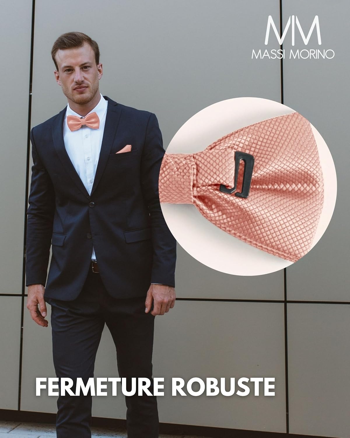 Thumbnail 4 de Massi Morino nœud papillon avec pochette pour homme, boucle réglable (set pour mariage)