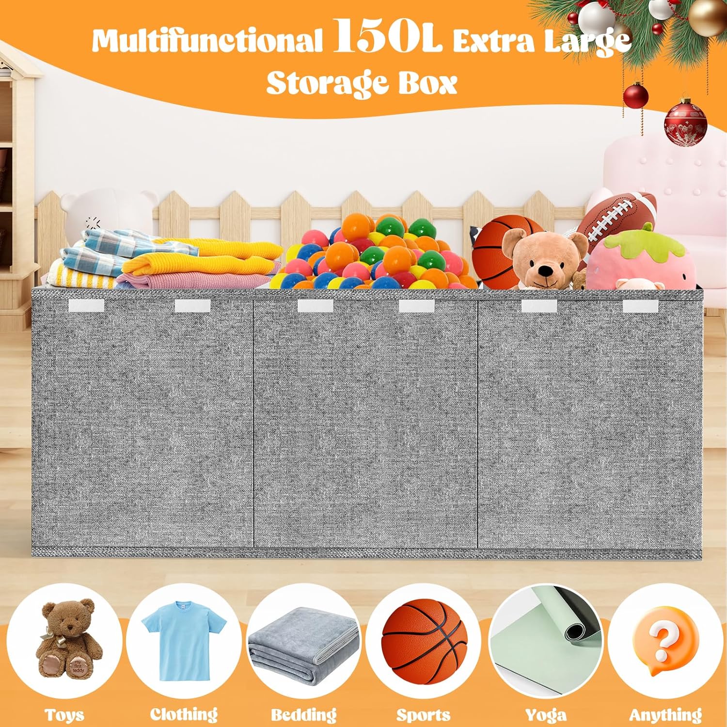 Detalle 2 de Beadsky Extra Large Toy Box: Collapsible 150L Toy Storage Chest for Toddlers