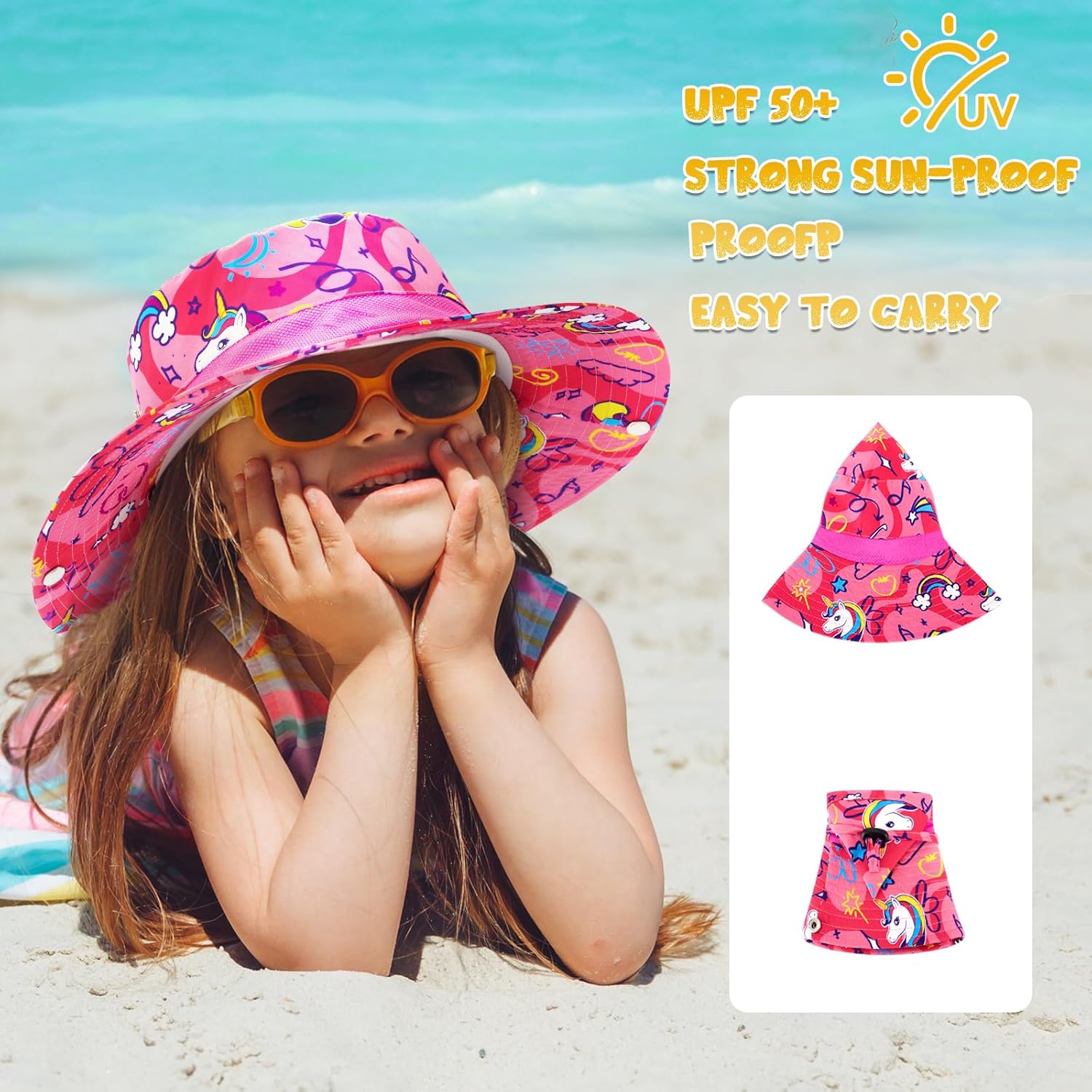 Thumbnail 3 de WAWSAM Kids Girls Sun Hat with UPF 50+ UV Protection, Adjustable Bucket Cap (Unicorn)
