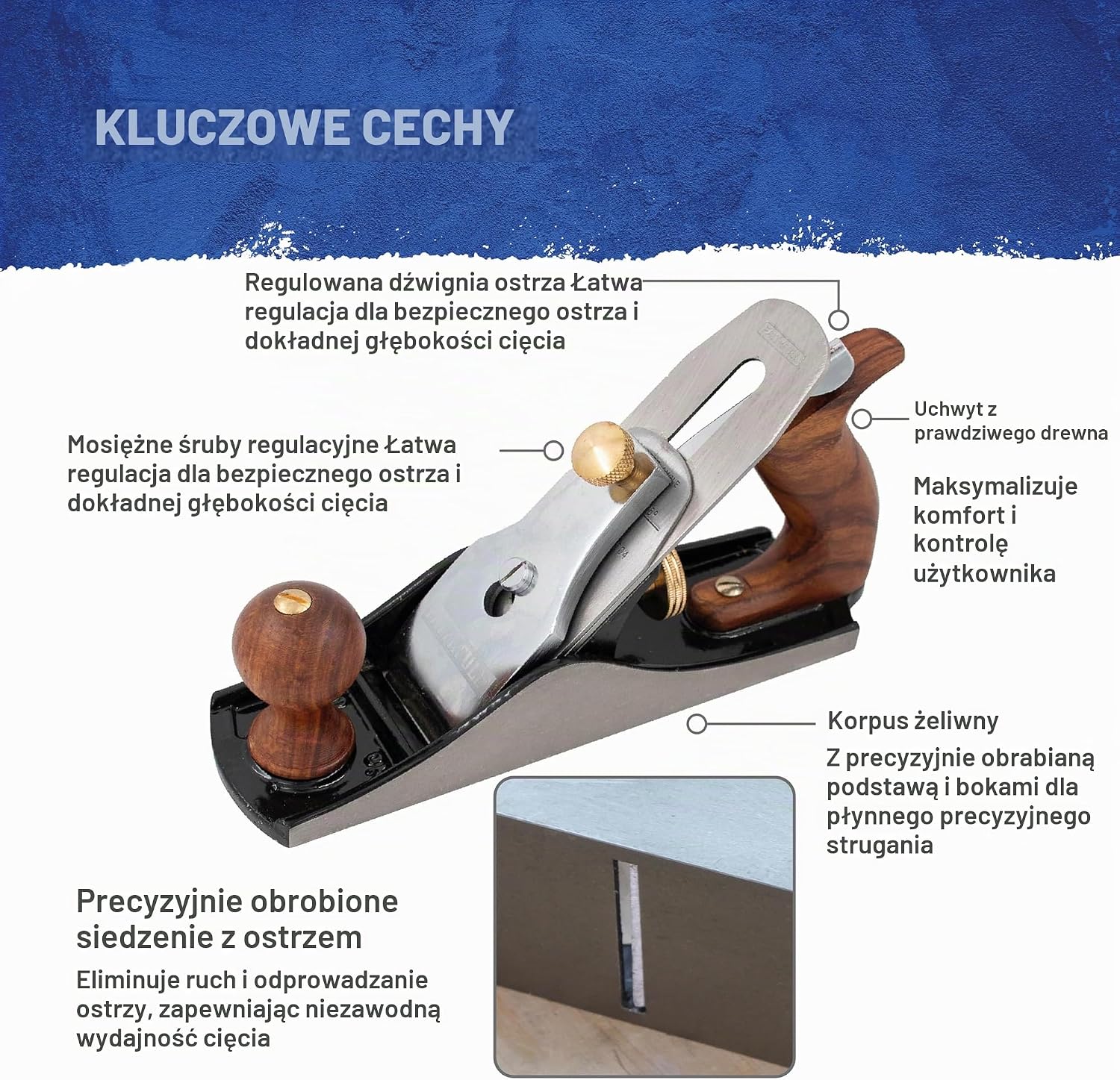 Detalle 2 de Faithfull No.4 – żeliwny strug ręczny do wygładzania drewna twardego i miękkiego