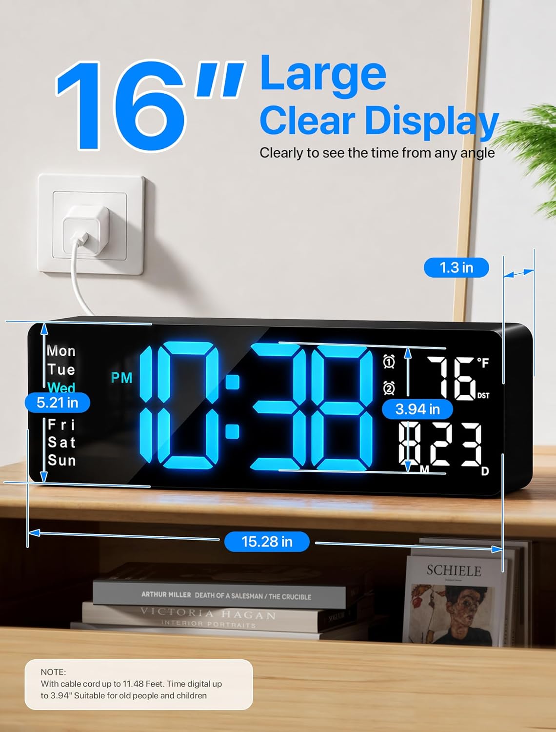 Detalle 2 de MASHI Digital Wall Clock, 16-inch