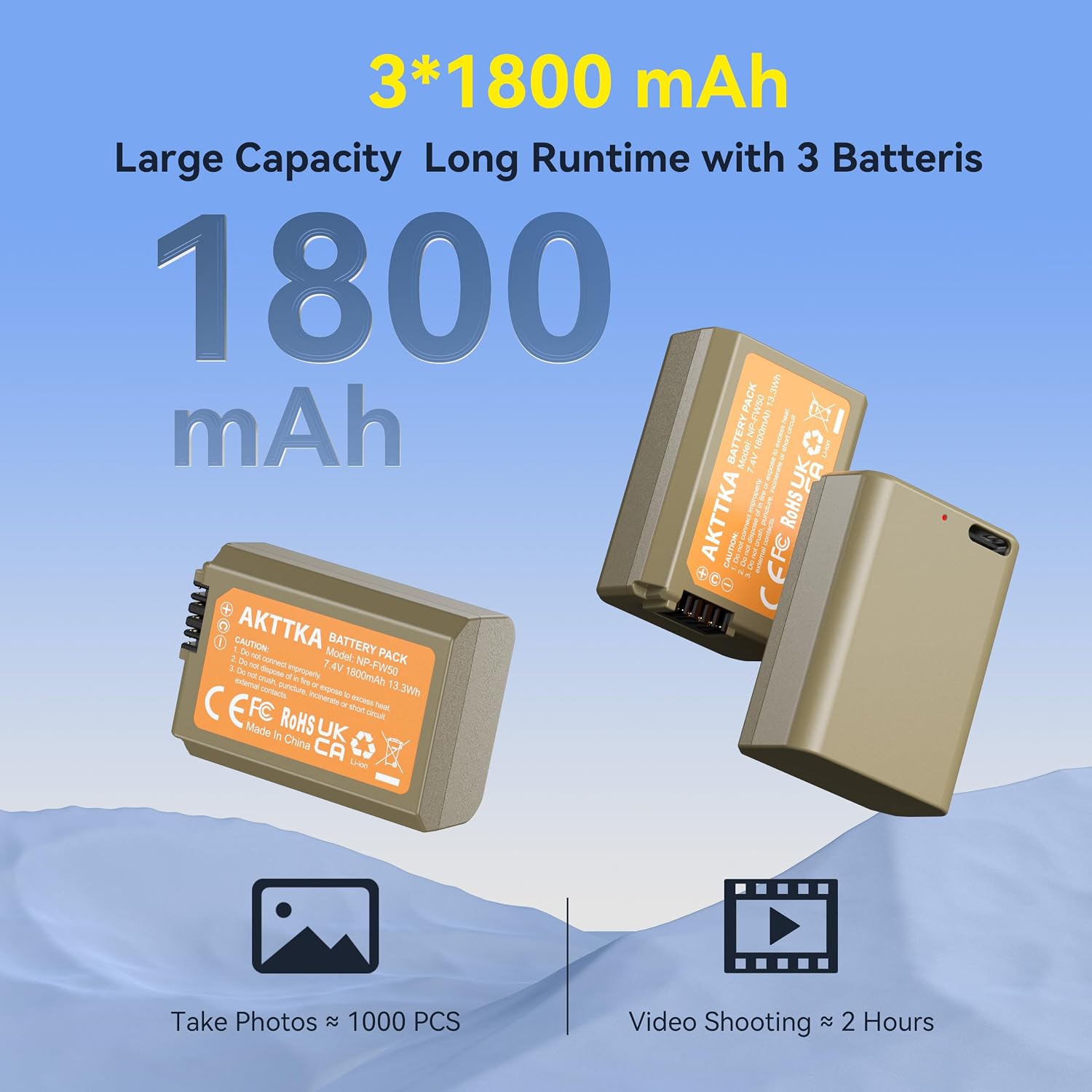 Thumbnail 2 de AKTTKA 3er-Pack NP-FW50 1800mAh USB-C