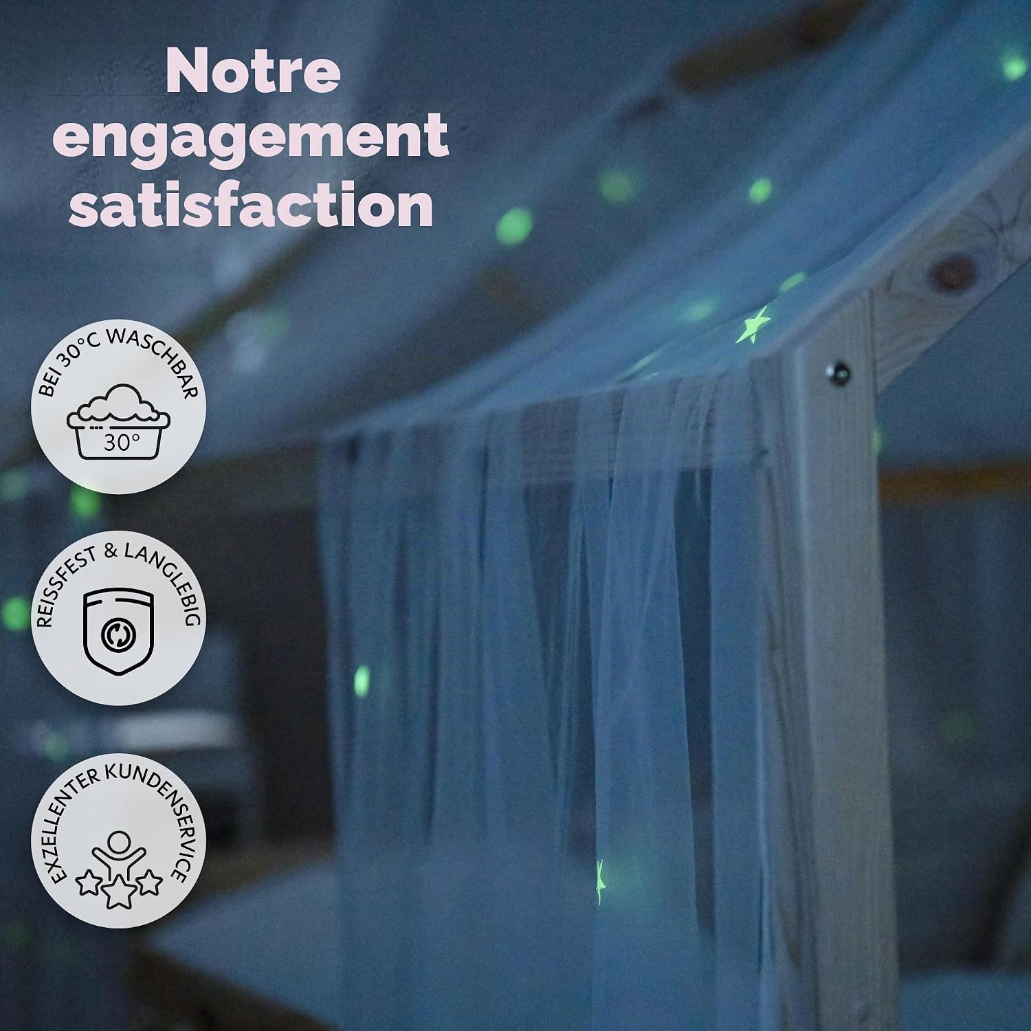 Detalle 2 de lilimaus BH-HB-135x270-GS-WEISS bedhemel met lichtgevende sterren, 2 stofbanen