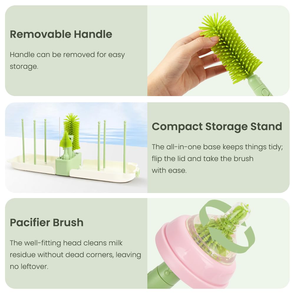 Detalle de Vicloon 6-in-1 Reise Baby Flaschenbürsten-Set – BPA-frei, tragbar mit Silikonkopf, Strohhalm- und Schnullerbürste