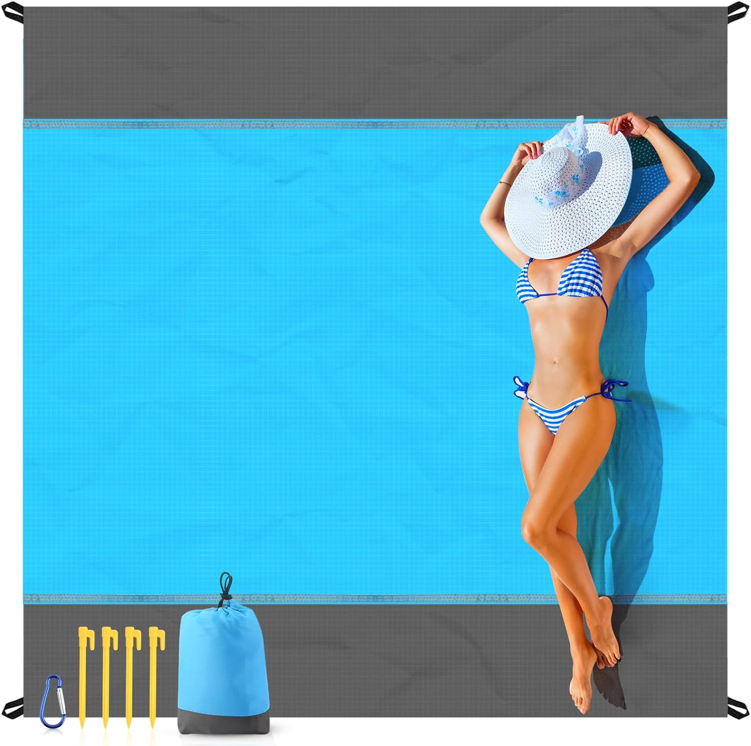 Detalle de EASYFUN Sandproof Oversized Beach Blanket (79×83 in) — Portable Water-Resistant Beach Mat for Families