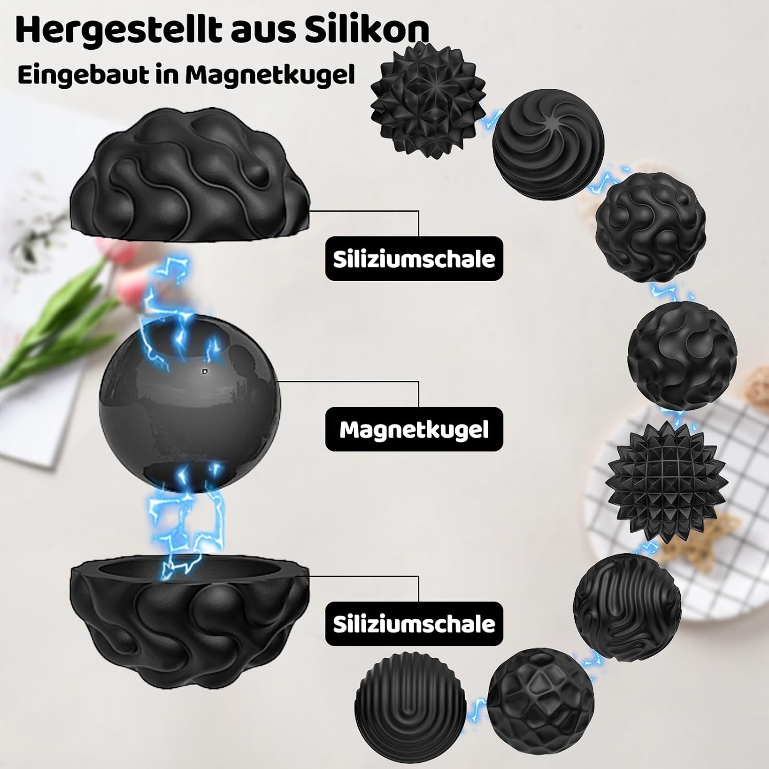 Detalle de 8 STK Focus Dots Magnetische Kugeln – Silikon-Stressbälle mit 8 Texturen