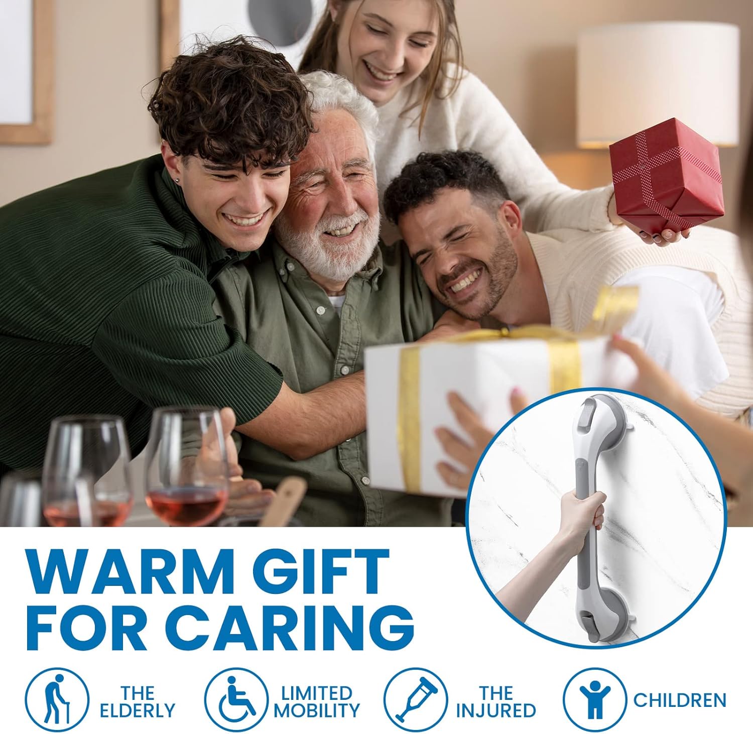 Thumbnail 6 de LEVERLOC Shower Grab Rails, 43 cm Suction Grab Bar (Grey) – No Drilling, Suction Safety Handle for Bathtub & Shower