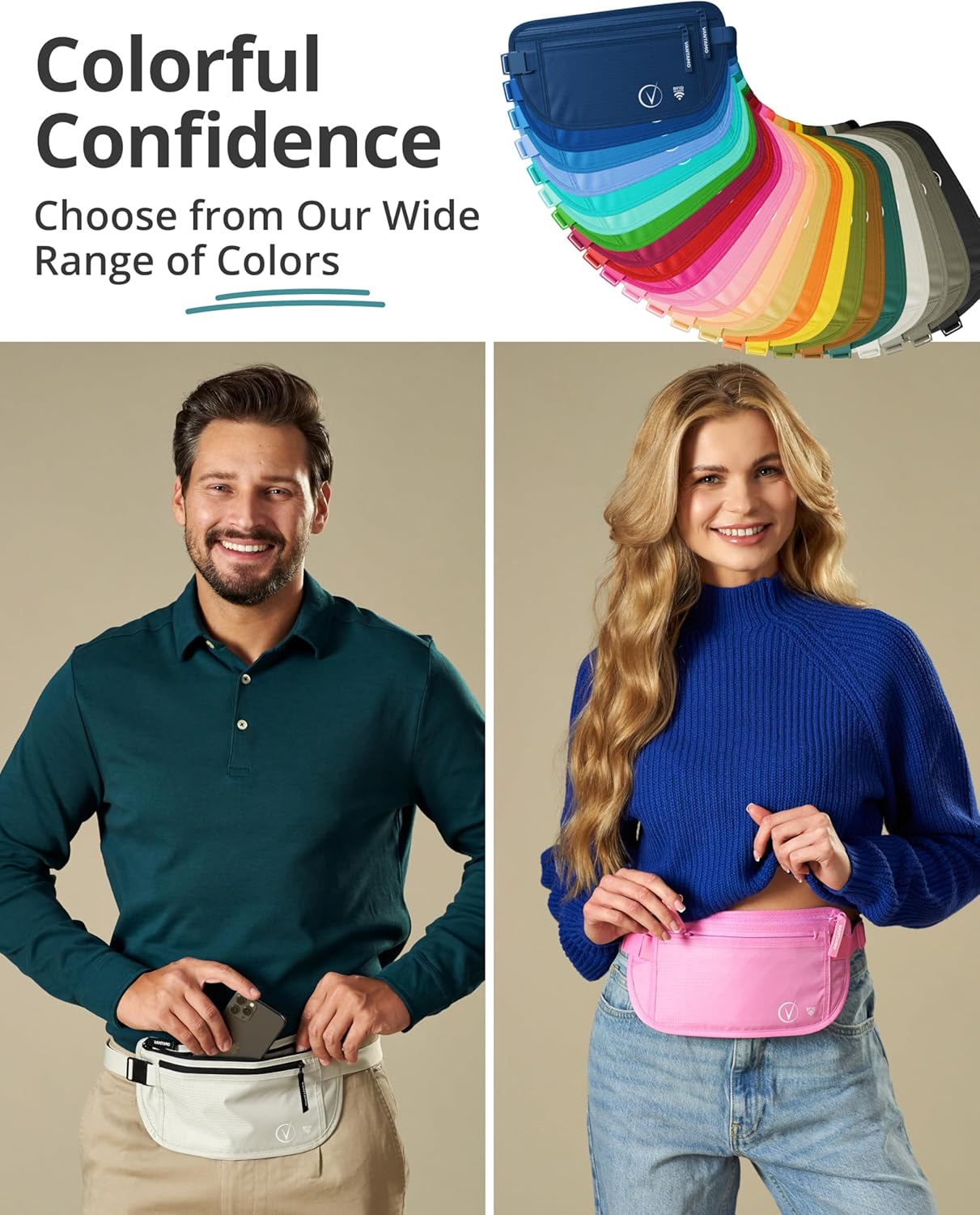 Thumbnail 5 de Vantamo Marsupio Ultrapiatto Uomo & Donna con protezione RFID e cintura regolabile