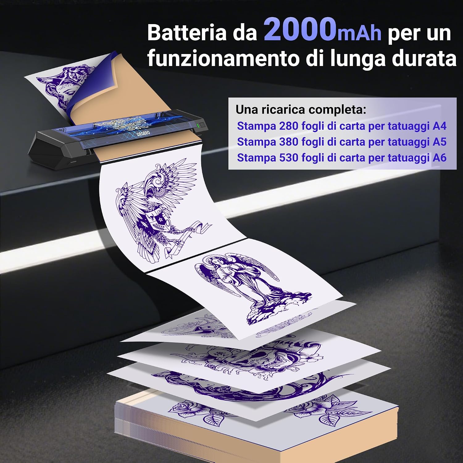 Thumbnail 3 de ORGBRO X8 stampante stencil tattoo Bluetooth termica con 30 fogli A4/A5/A6