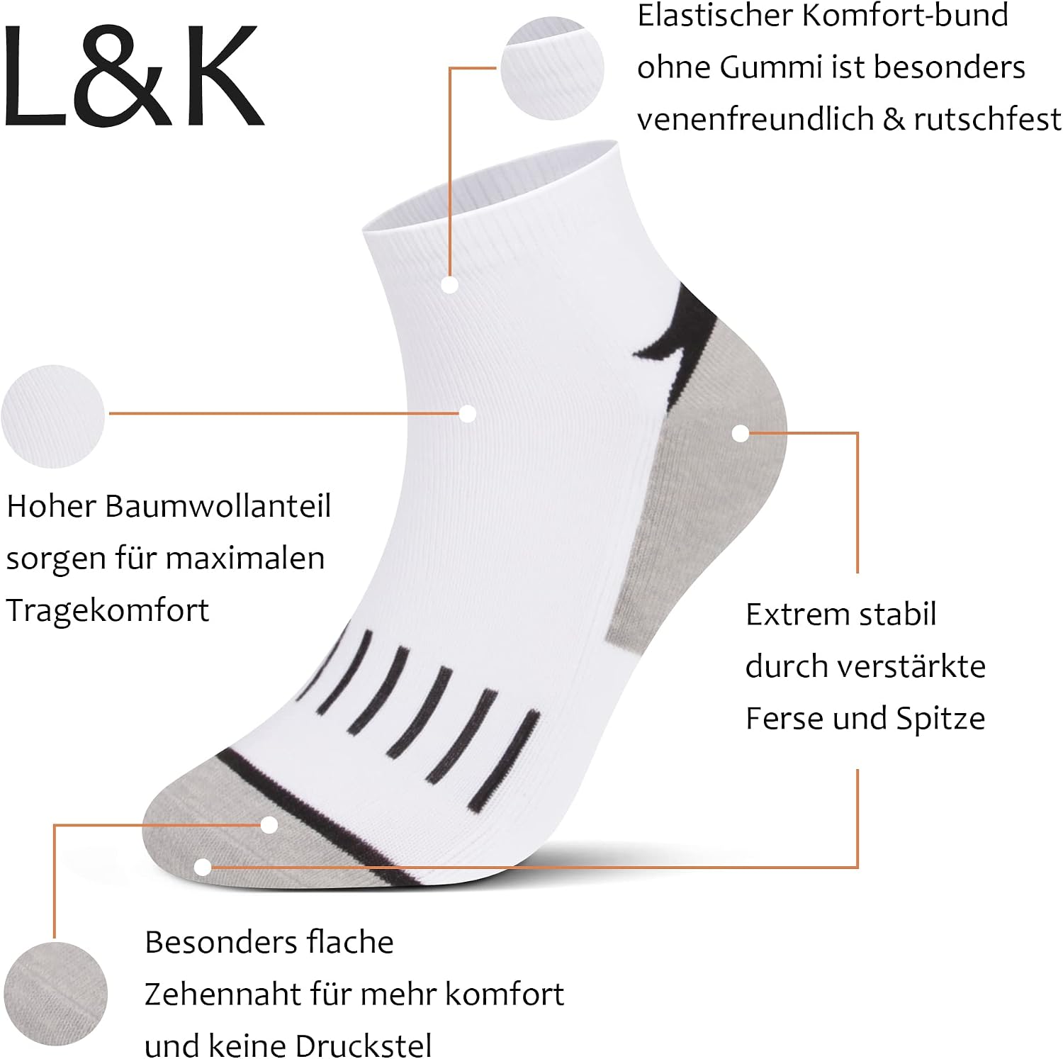 Detalle 2 de L&K 12 paia Calze da Uomo sportive Sneaker Cotone multicolore – comfort daily