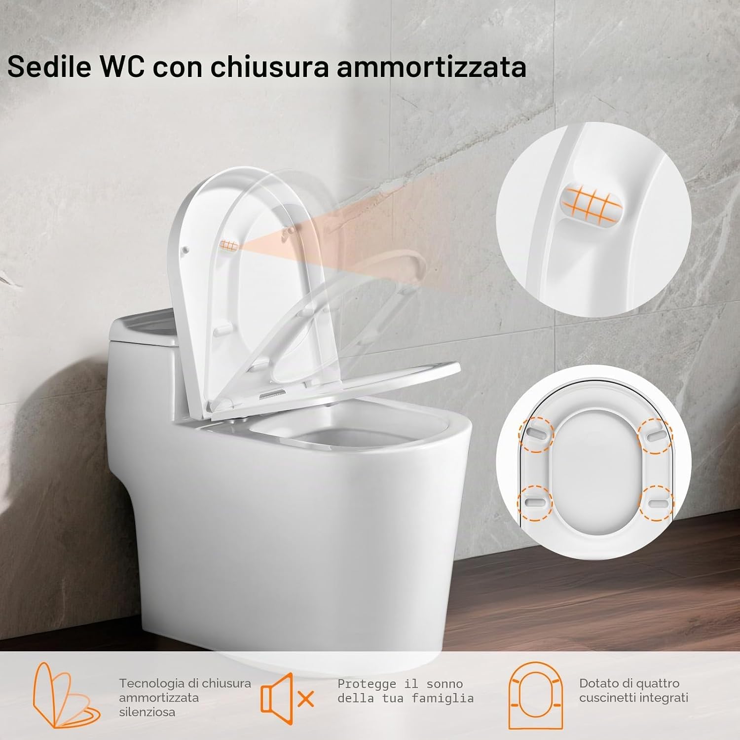 Detalle de GRIFEMA G951 Sedile WC in Urea Formaldeide per Forma D – Chiusura morbida, antibatterico, facile da pulire