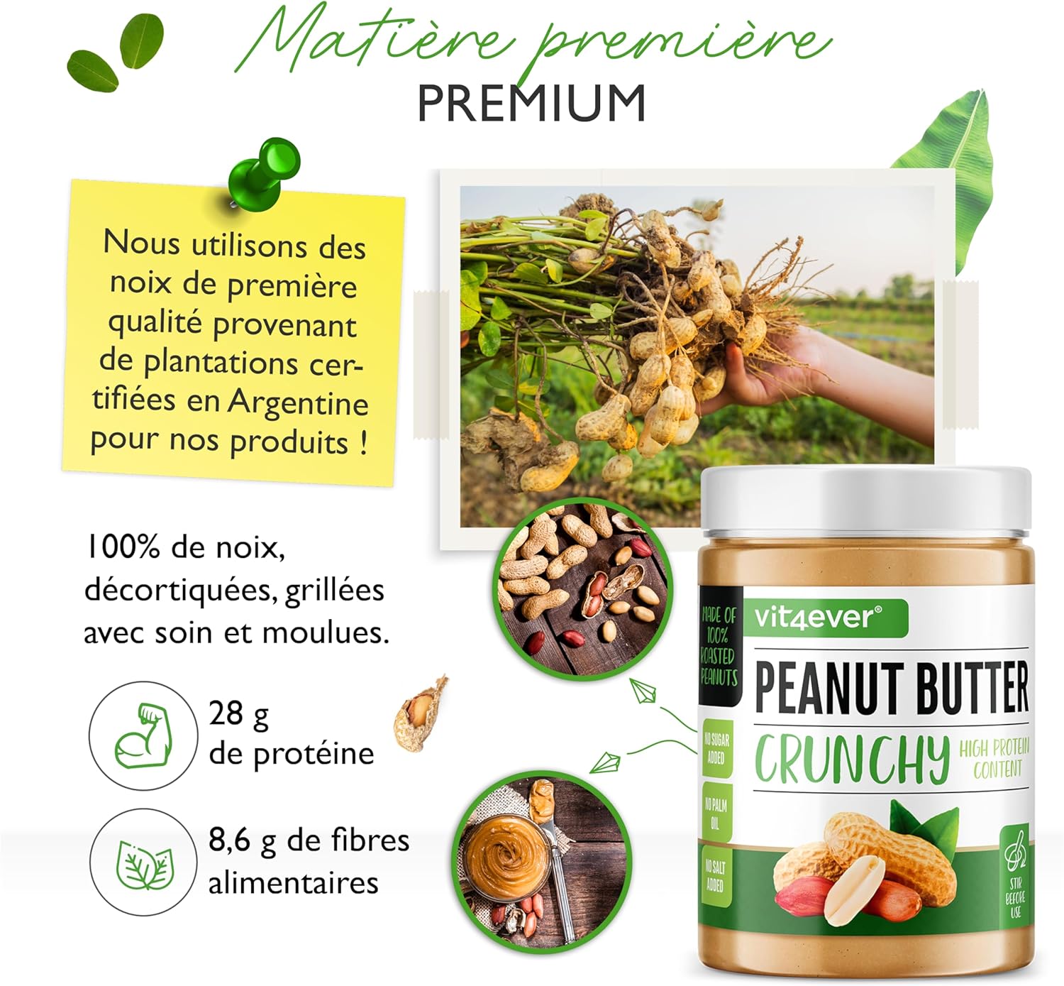 Thumbnail 2 de Beurre de cacahuètes croquant Vit4ever Sports — 1 kg, naturel, high protein (28%) et Vegan