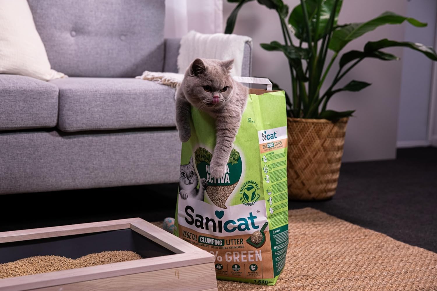 Detalle de Sanicat Lettiera vegetale agglomerante Natura Activa 100% Green — 4 confezioni da 2,5 kg