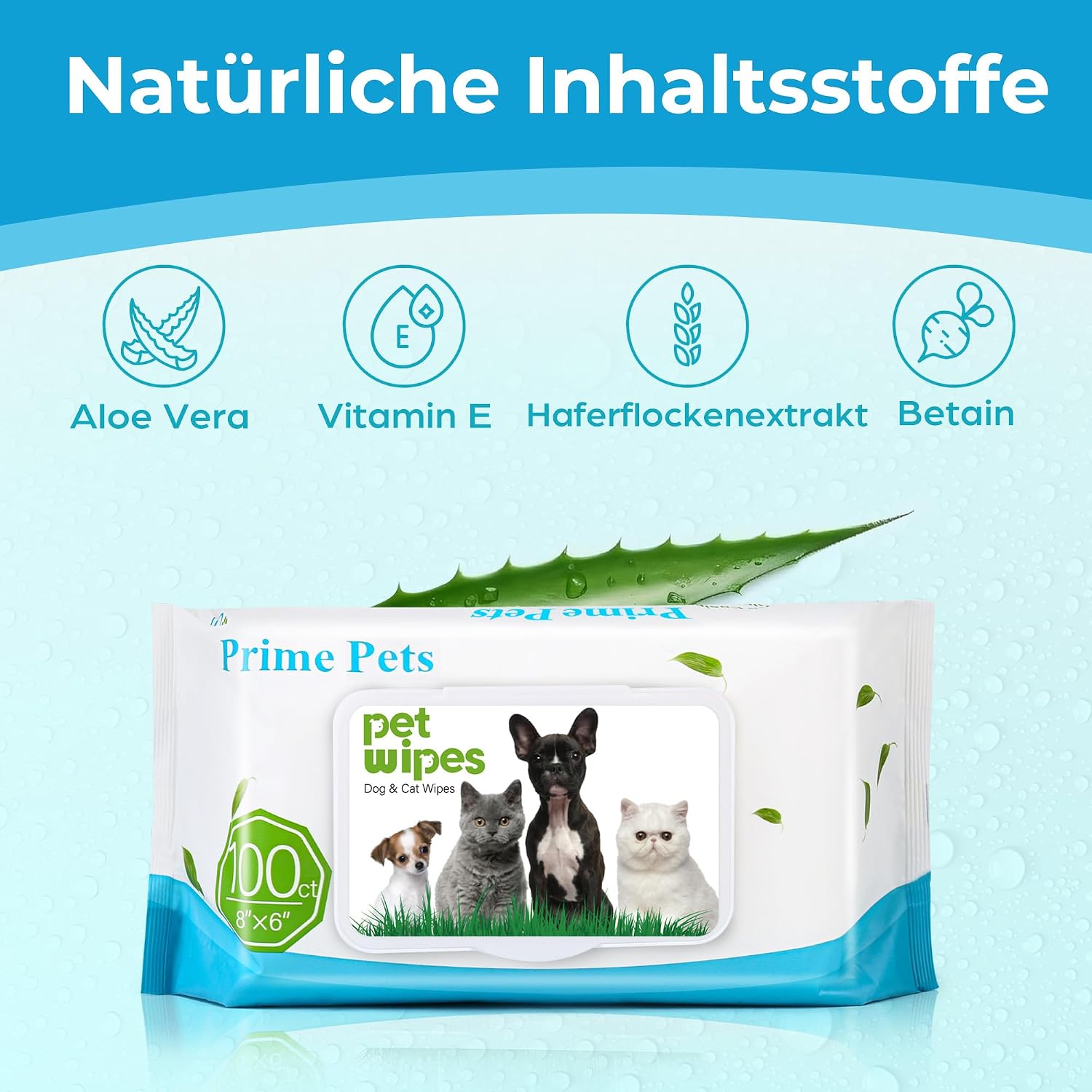 Thumbnail 2 de PrimePets Feuchttücher Hund & Katze – unparfümierte Pflegepads (6×100 Stück) für Hände, Pfoten, Gesicht und mehr