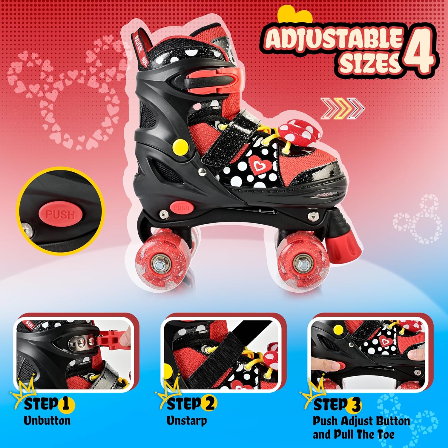 Thumbnail 2 de SULIFEEL Roller Skates for Girls (Ages 3–12) – Adjustable Quad Skates with Light-Up Wheels