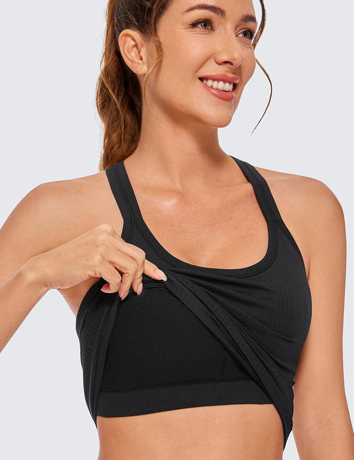 Detalle de CRZ YOGA réservoir femme sans couture côtelé rembourré avec soutien-gorge intégré (Y-back)