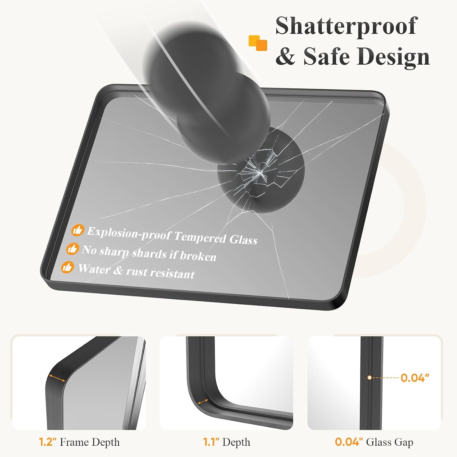 Thumbnail 2 de Sweetcrispy 36x24 Inch Bathroom Wall Mirror with Matte Black Frame