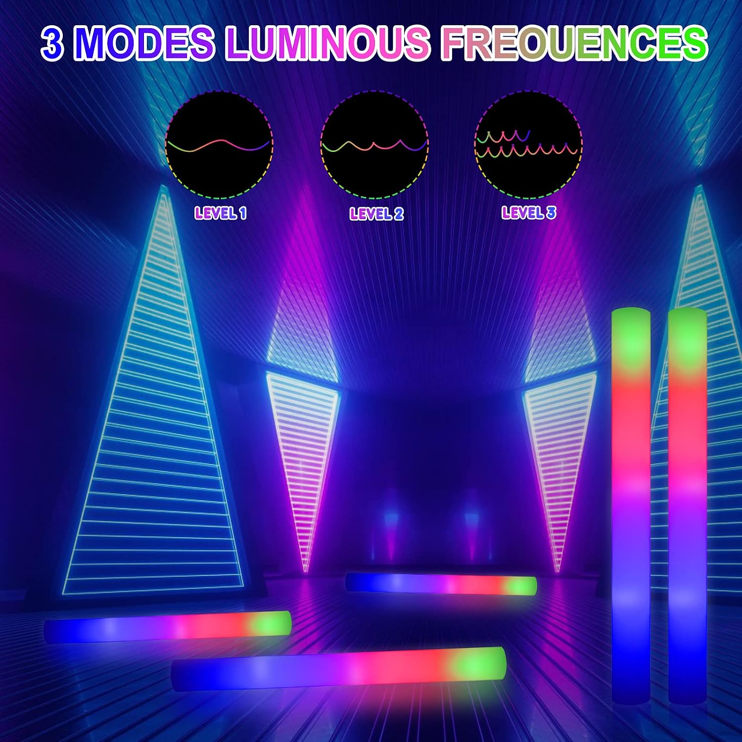 Detalle de LifBetter Glow Sticks Bulk (20 Pack) LED Foam Sticks with 3 Flashing Modes for Parties, Festivals, and Raves
