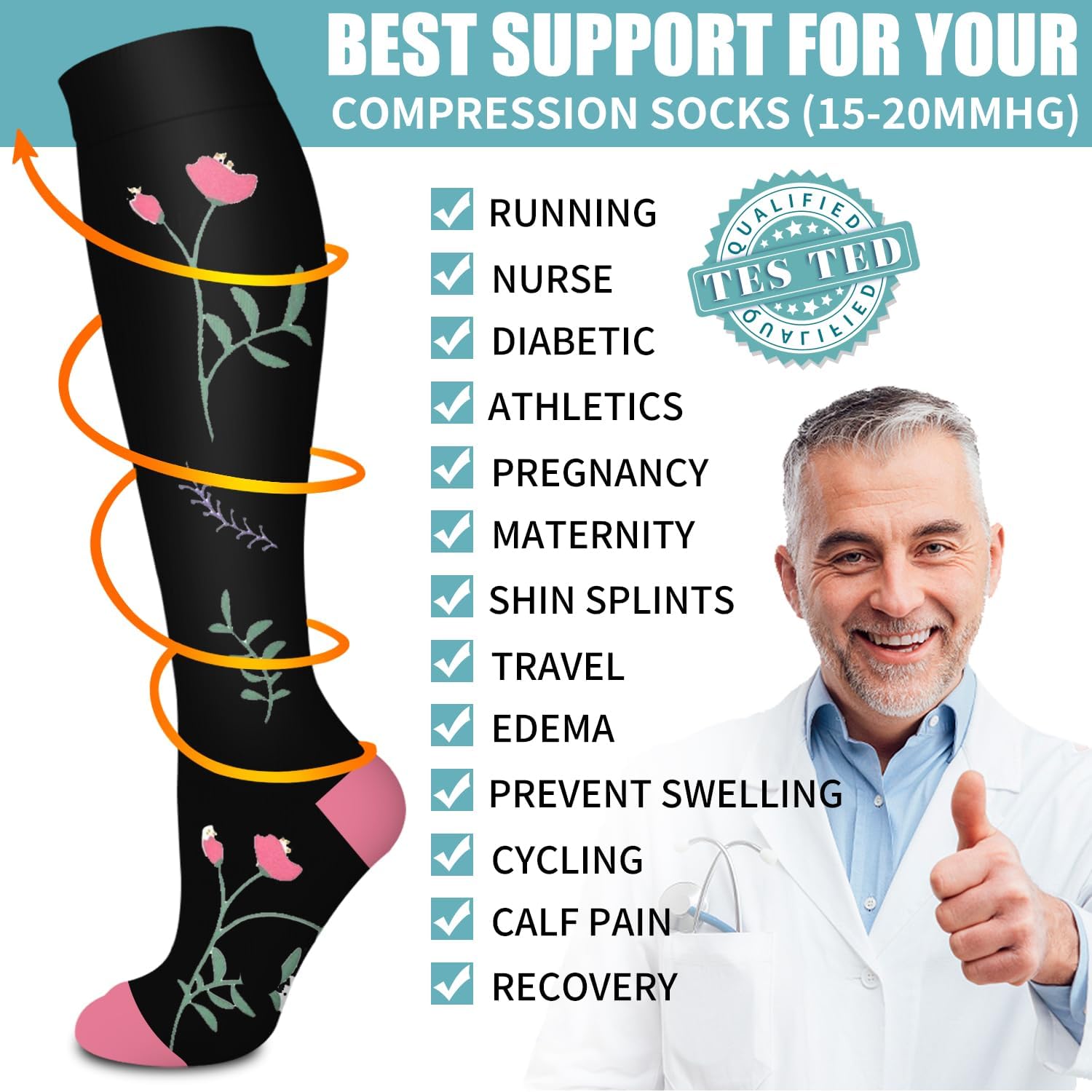 Detalle de Laite Hebe Compression Socks for Women & Men — Graduated Support, 6 Pairs