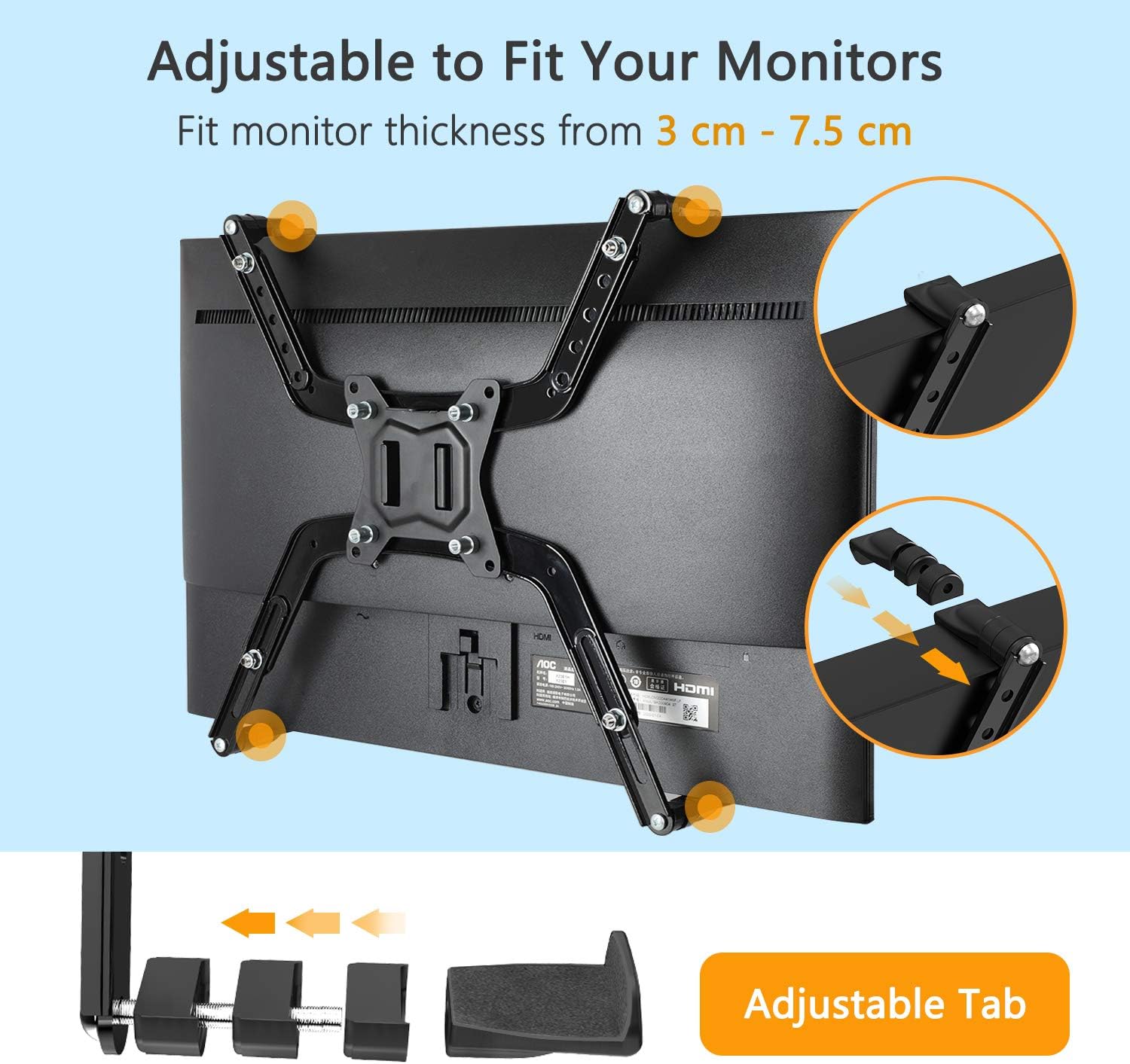 Detalle 2 de HUANUO Non-VESA Monitor Arm Mount Kit – Konvertierbarer 75 mm VESA Adapter für 17–27 Zoll Displays