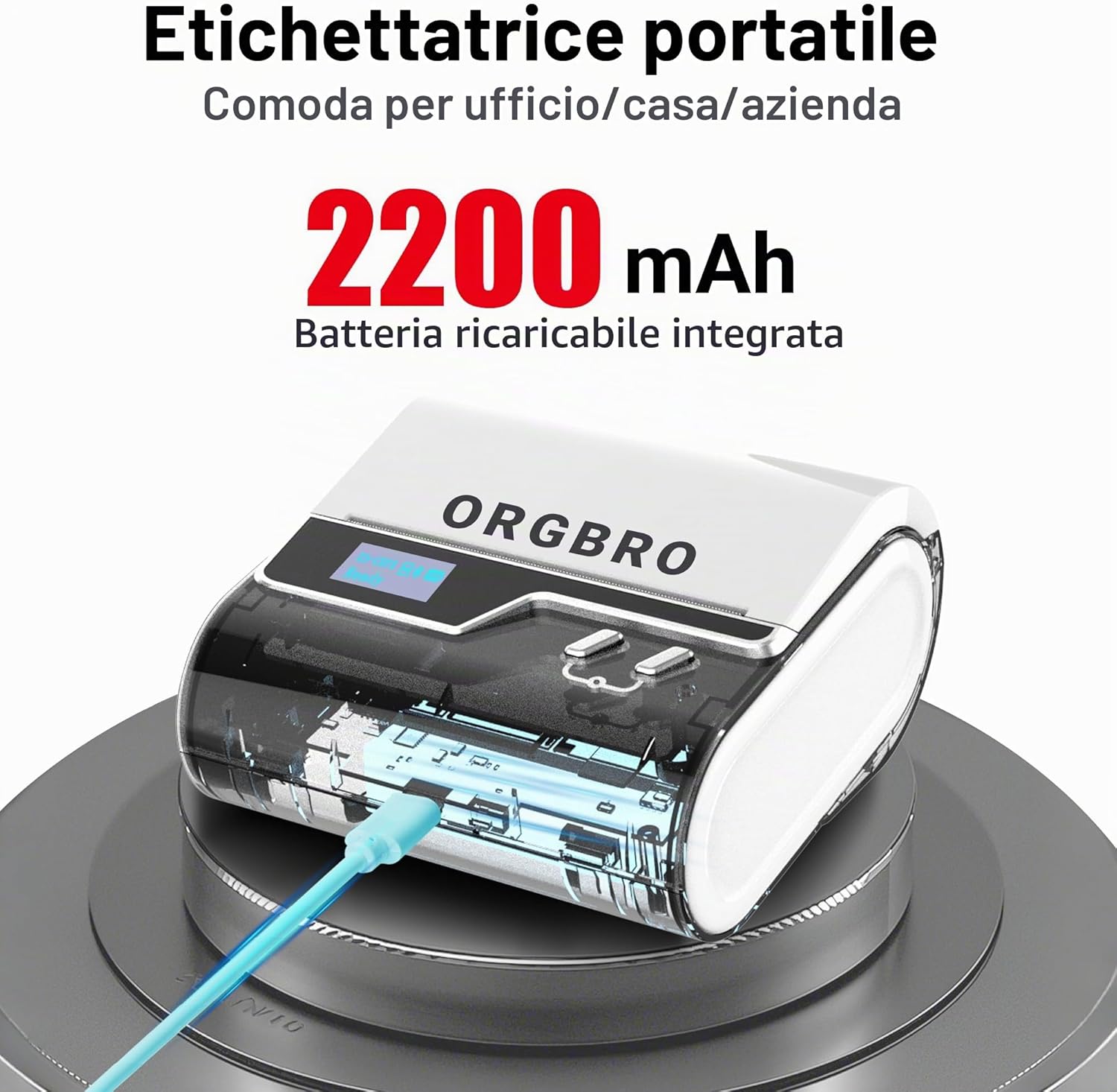 Detalle de ORGBRO Z3 stampante termica per etichette adesive con app 4BarCode e 1 rotolo bianco da 50×30 mm