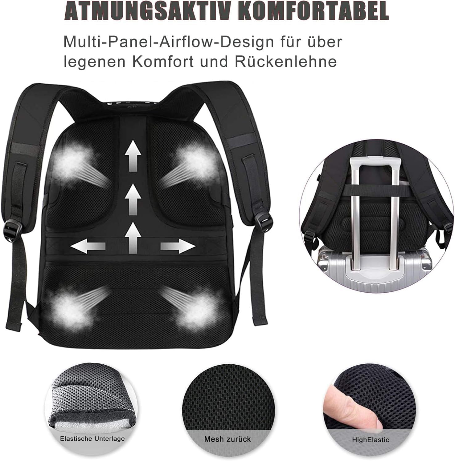 Detalle de MATEIN Groß Laptop-Rucksack für Herren bis 17 Zoll (17,3 Zoll), wasserdicht, TSA, Anti-Diebstahl – rot