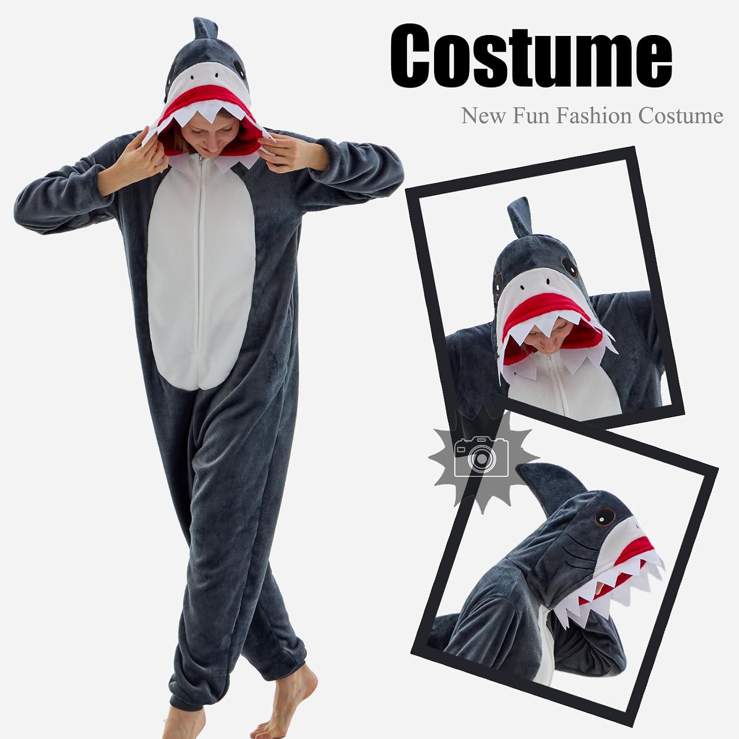 Thumbnail 2 de JUOLOET Unisex Animal Onesie Pajamas with Hood and Side Pockets