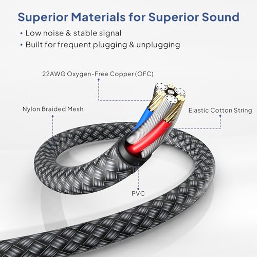 Detalle de Elebase 1/4 Inch TRS Instrument Cable 10FT (2 Pack) — 6.35mm Male Guitar Cord, 3M