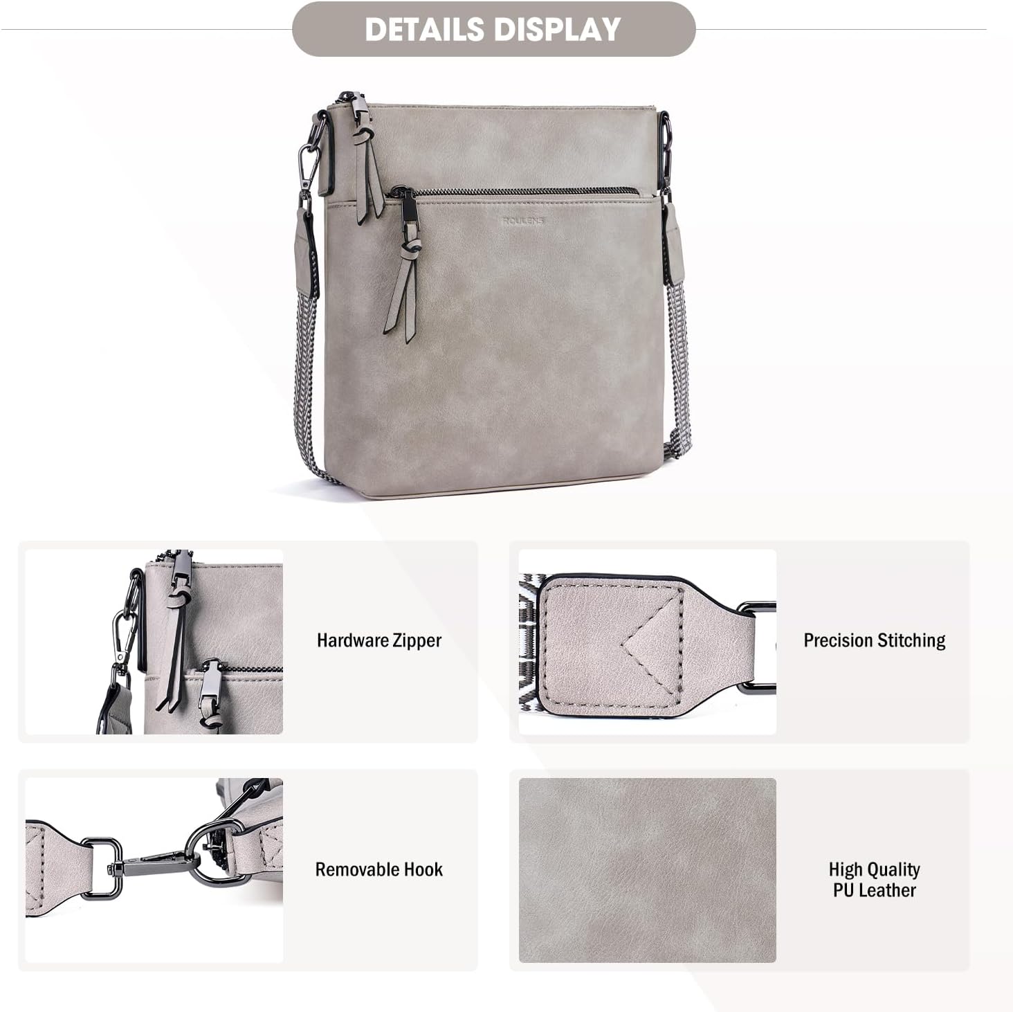 Thumbnail 3 de Roulens Trendy Vegan Leather Crossbody Bag for Women – lightweight medium shoulder purse with adjustable wide strap