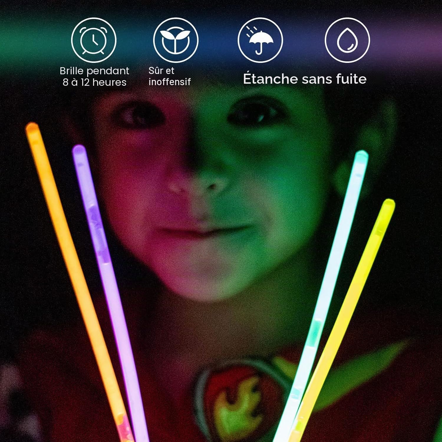 Thumbnail 2 de Bâtons lumineux DELEE – Lot de 100 bâtons + 100 connecteurs, néon 8 pouces, idéal pour fêtes et Halloween
