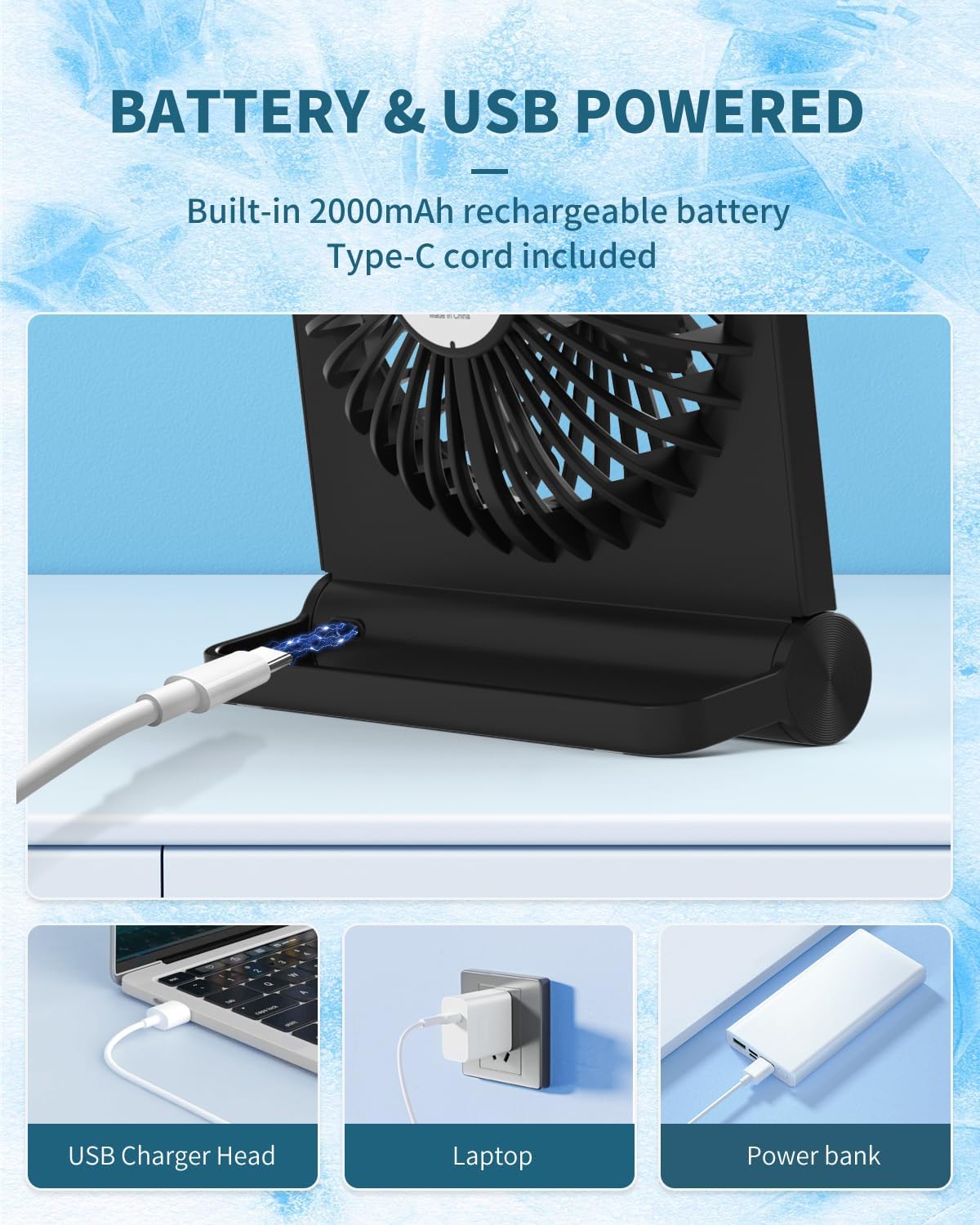 Thumbnail 6 de BIVBTP Desk Fan — USB Desk Fan with 2000mAh Rechargeable Battery, Ultra-Slim, Quiet & Powerful