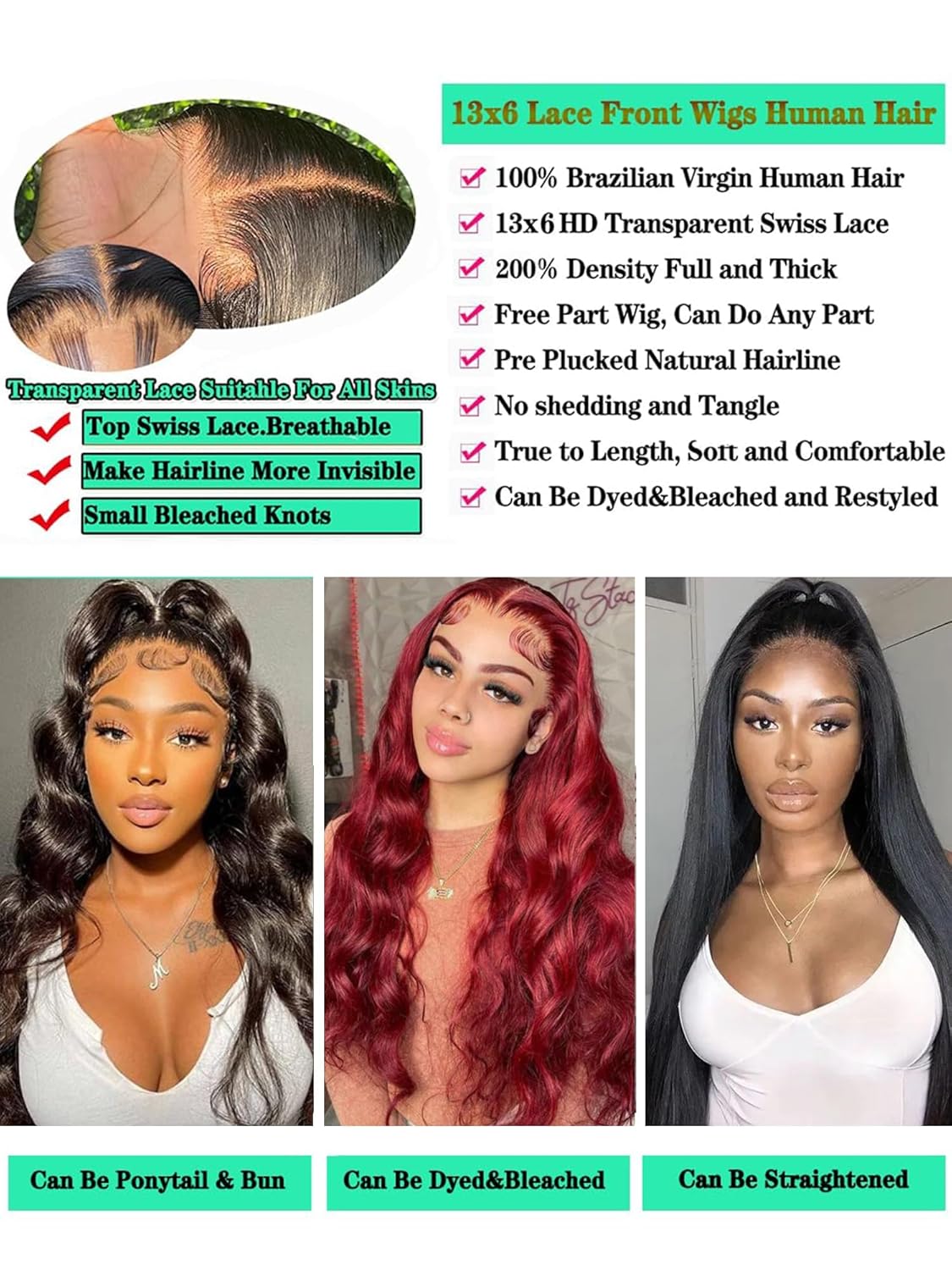 Thumbnail 5 de Fongly 13x6 HD Lace Front Wig — 16" Body Wave, 200% Density with Baby Hair