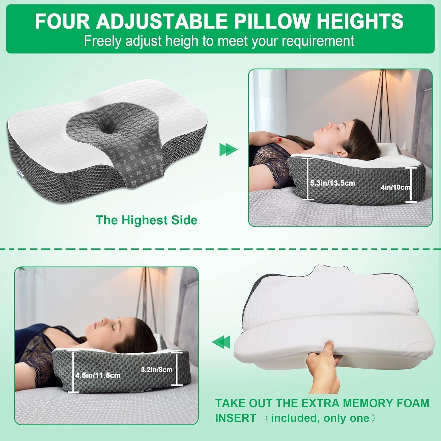 Thumbnail 3 de Elviros Adjustable Height Cervical Neck Pillow for Sleepers of All Positions