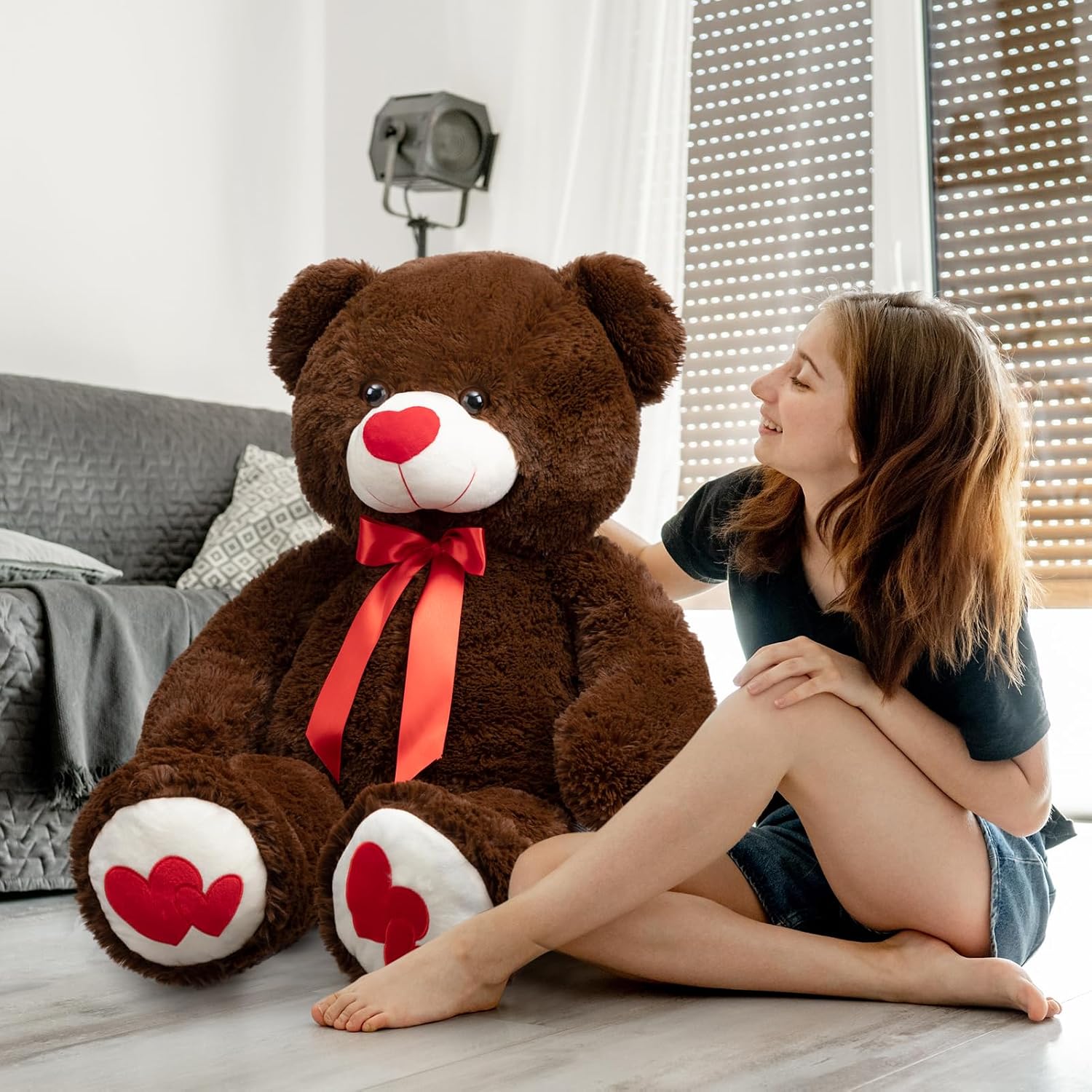 Detalle de BEJOY Ours en peluche 91 cm – grand ours avec cœur rouge, doux et câlin