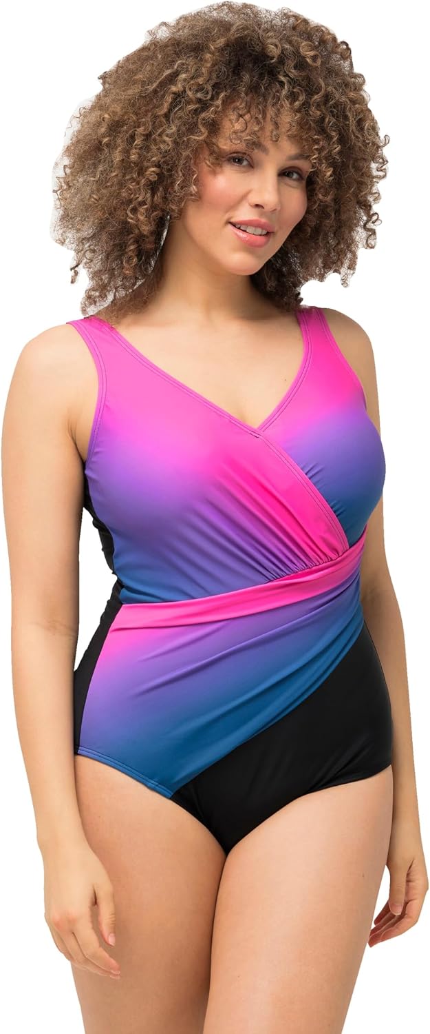 Detalle de Ulla Popken Costume da Bagno con Gradiente di Colore, Materiale Riciclato e Coppe Morbide 826266