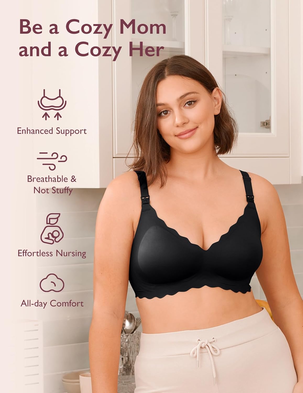 Thumbnail 3 de momcozy Nursing Bras for Breastfeeding, Seamless Wireless Classic Jelly Strip Support – Black