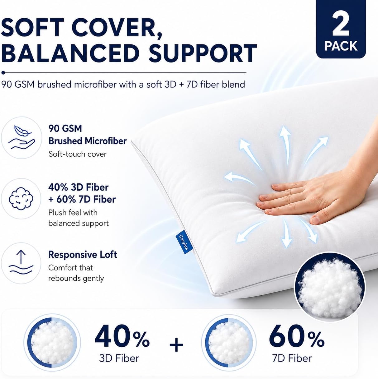 Detalle 2 de CozyLux Queen Pillows 18x28